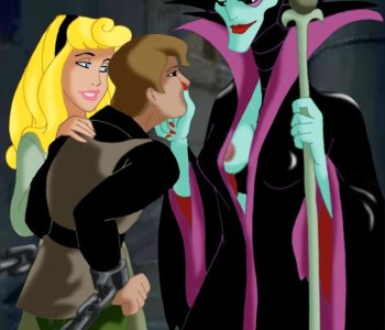 Aurora, evil witch Maleficent and prince Phillip in BDSM action Porn Comics
